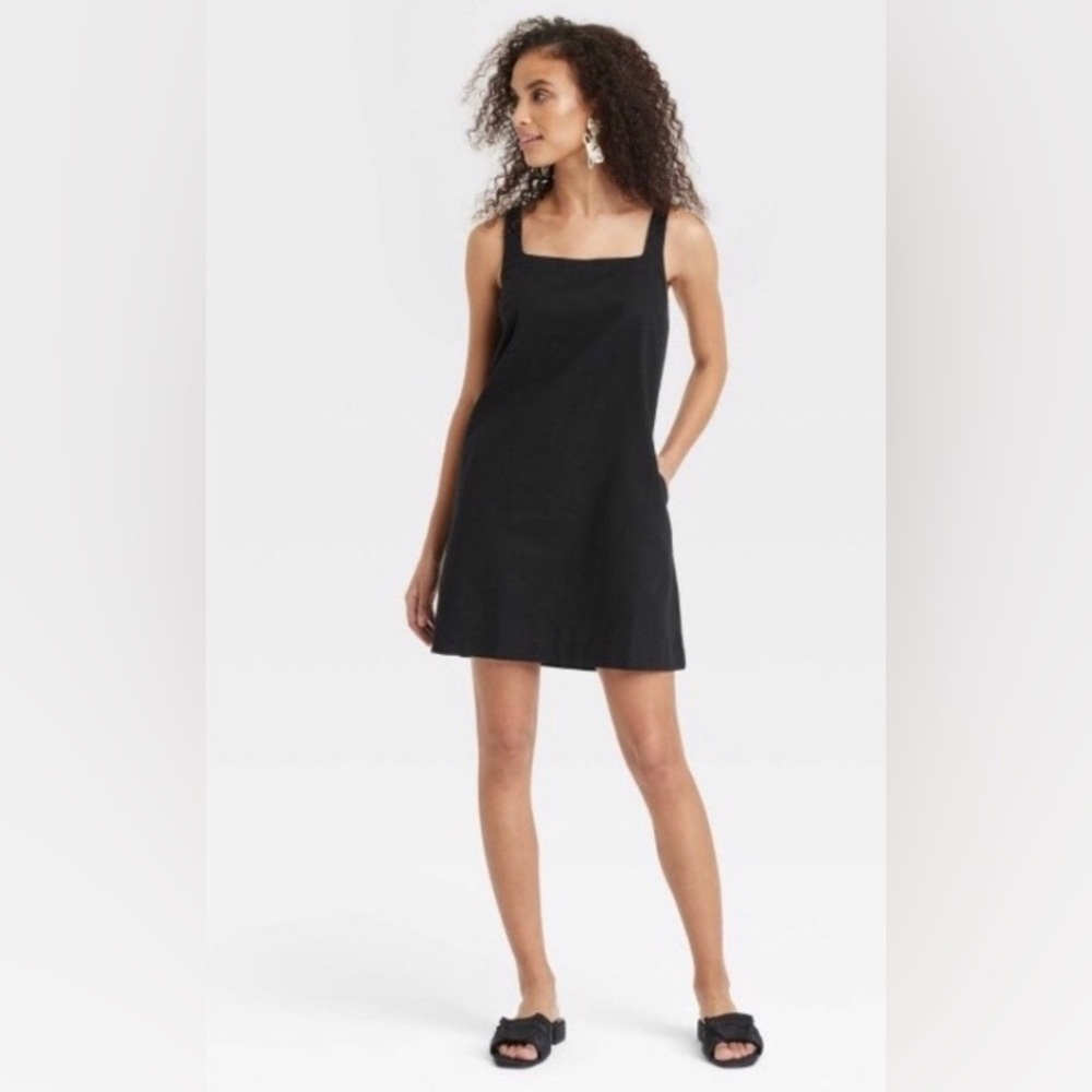 Dress new day Black XXL Cotton Linen Squareneck Wide Straps Tank Shift Pullover - Picture 2 of 6